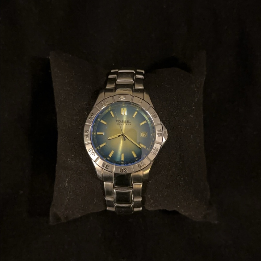 Fossil Silver Watch with Blue Dial